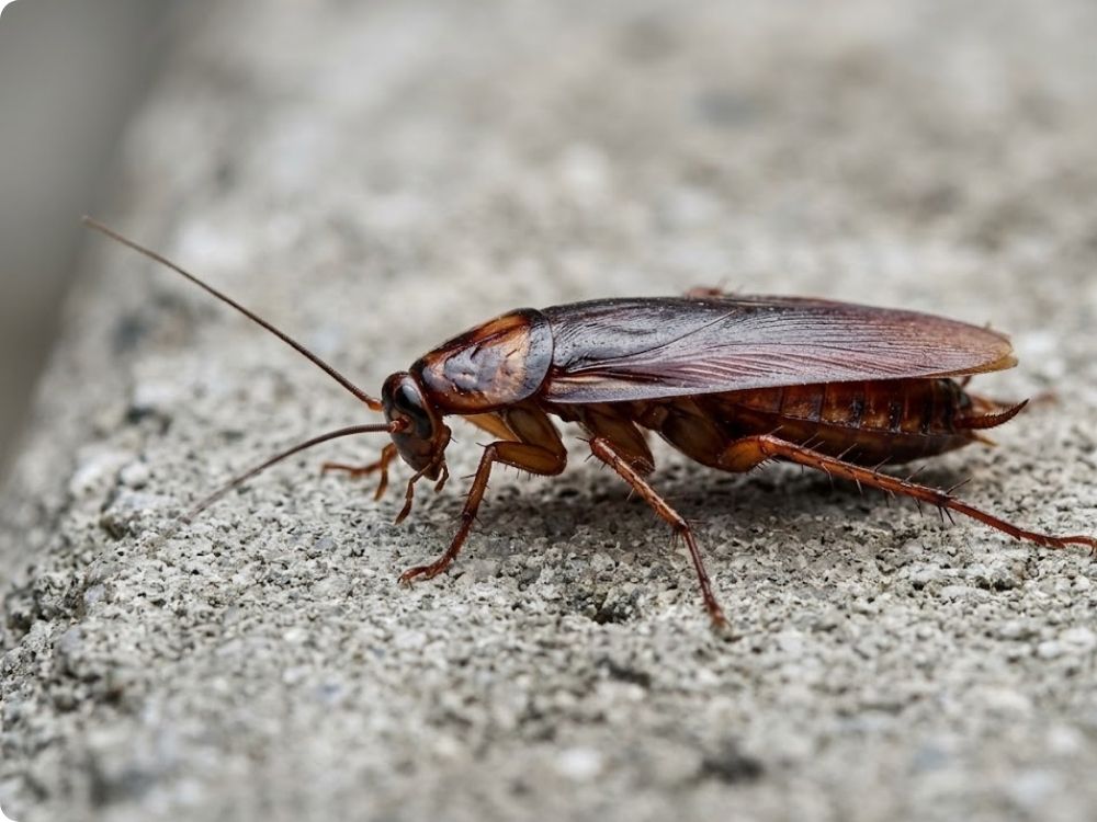 Close-up of an American cockroach, a common Brownsville pest