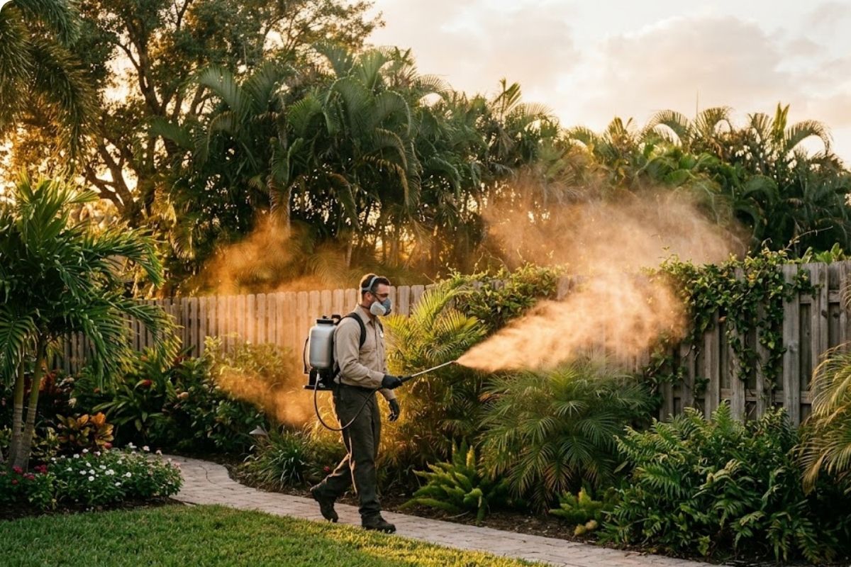 Mosquito control treatment in a Brownsville, TX backyard